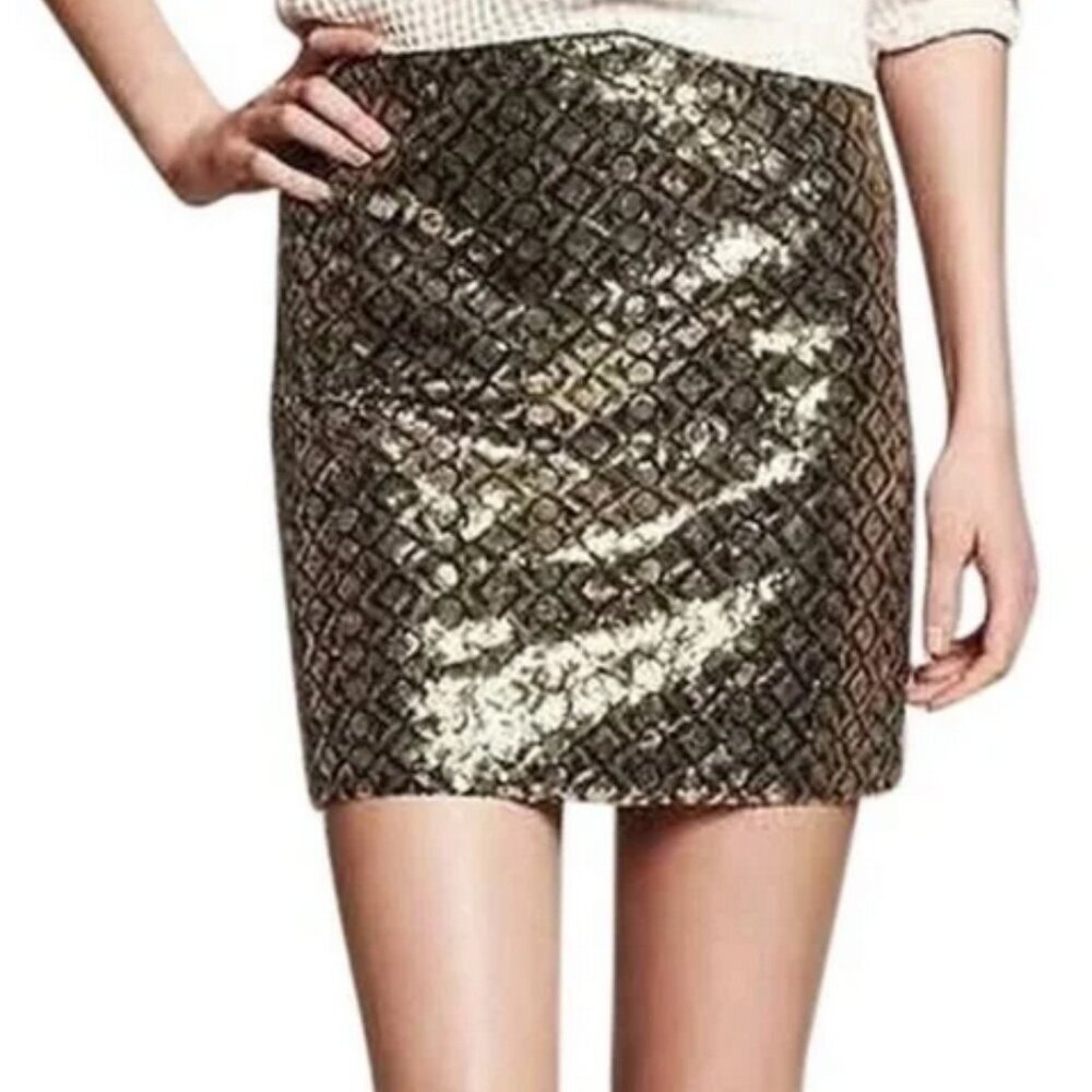 Banana Republic Gold & Green Sequin Mini Skirt XS